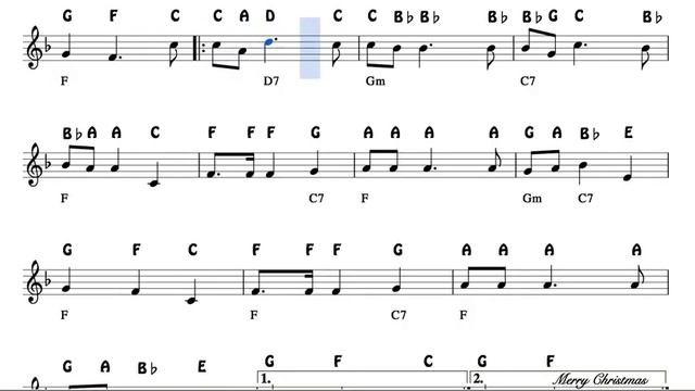 Tannenbaum Christmas Tree Easy Notes Sheet Music in F Violin Recorder Flute Oboe with chords смотреть онлайн