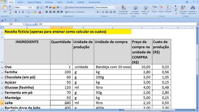 Curso de Excel Como calcular preço de venda de mercadoria a partir dos custos ingredientes insumos смотреть онлайн