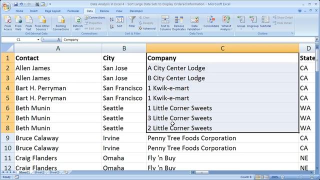 Data Analysis in Excel 4 - Sort Large Data Sets to Display Ordered Information смотреть онлайн