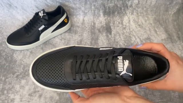 Мужские кожаные летние кроссовки Puma FERRARI чёрные перфорация смотреть онлайн