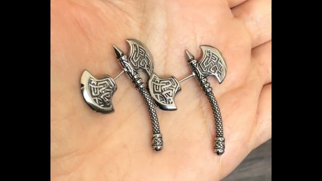 Длинные брутальные серьги-джекеты "Секира Конунга" от StarfallShop смотреть онлайн