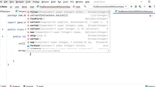 Java Program to find elements from Array who starts with given value. смотреть онлайн