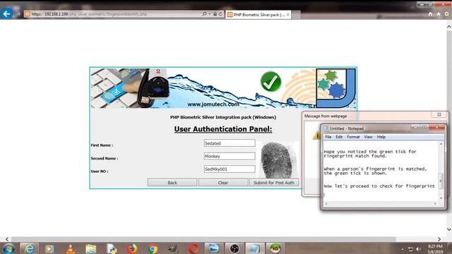 PHP Web Biometric Authentication DEMO using DigitalPersona 4500 Scanner смотреть онлайн