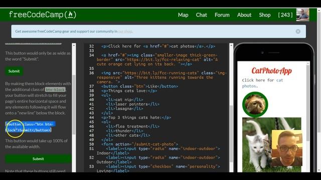 Create a Block Element Bootstrap Button, freeCodeCamp Bootstrap Review, lesson 5 смотреть онлайн