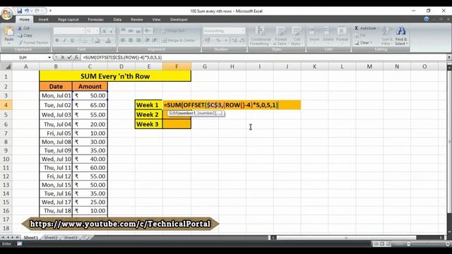 How to SUM Every n Rows in a worksheet | OFFSET Function | ROW Function | Advanced Excel смотреть онлайн