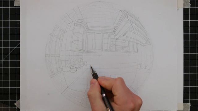 How To Draw In 5 Point Perspective (FISH EYE) - Interior View Drawing Tutorial смотреть онлайн