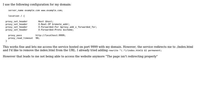 Nginx reverse proxy: Hide index.html on redirect смотреть онлайн