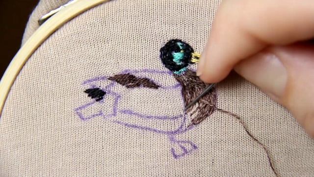 Hand Embroidery Tutorial "Duck". Мастер-класс вышивка гладью. смотреть онлайн