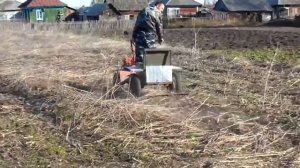 Уборка сорняка сухостоя мотоблоком форза.
