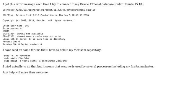 Shared memory error while connecting to Oracle смотреть онлайн