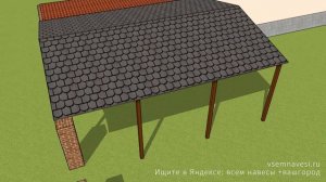 Проект навеса 7х5 с двускатной крышей из мягкой кровли