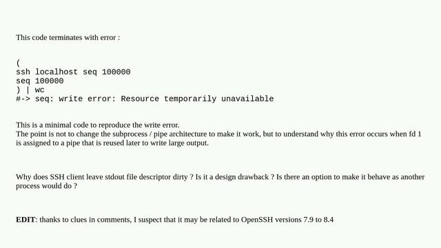 Unix: How to ensure that SSH client leave stdout file descriptor clean for reuse? смотреть онлайн