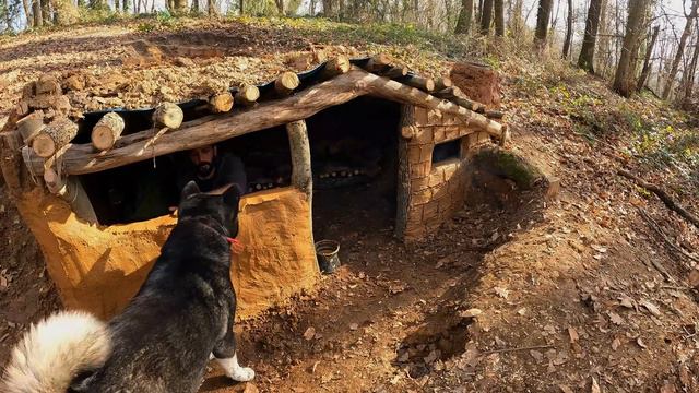 Building UNDERGROUND Bushcraft MUD SHELTER For 3 Days SURVIVAL. Fireplace Cooking. Camping Asmr