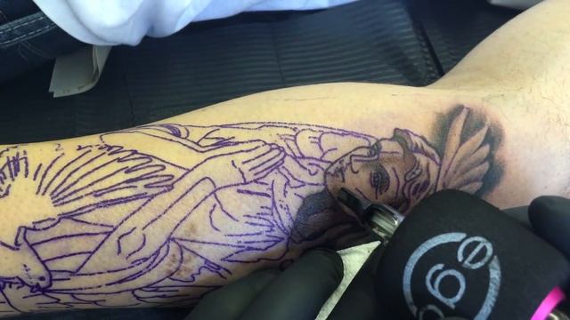 TATTOO TIMELAPSE | REAL TIME | ANGEL AND DOVES | CHRISSY LEE смотреть онлайн