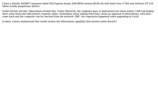 How To Make Hibernation Work On Shuttle SX58H7 (Intel X58 Express)?