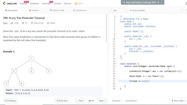 Собеседование в IT | LeetCode | 590. N-ary Tree Postorder Traversal смотреть онлайн