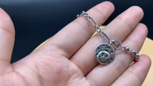 Retro Two sided Smile Face Coin 100% 925 Sterling Silver Ladies Bracelet Promotion Jewelry For Wome смотреть онлайн