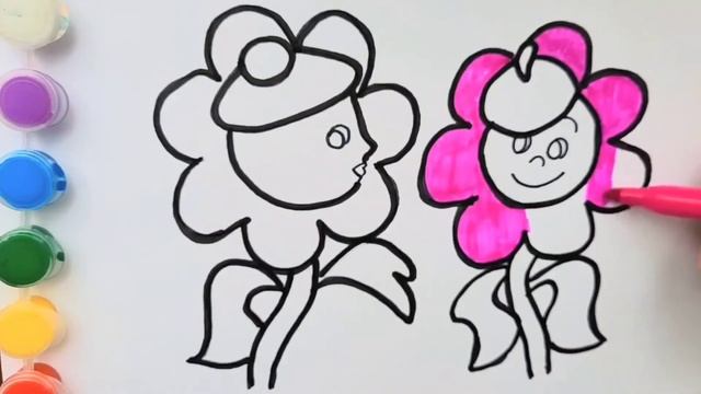 Рисуем цветочки. Нарисуй и раскрась. Раскраски для детей. смотреть онлайн