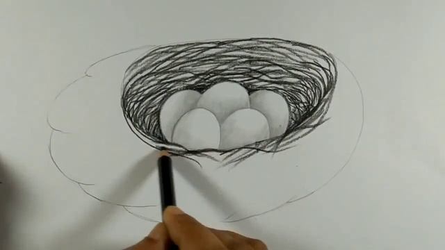 How to draw Bird nest and egg//nest drawing by charcoal смотреть онлайн