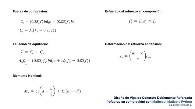 Viga de Concreto Doblemente Reforzada con Mathcad, Python y Matlab [Introducción y Conceptos] смотреть онлайн