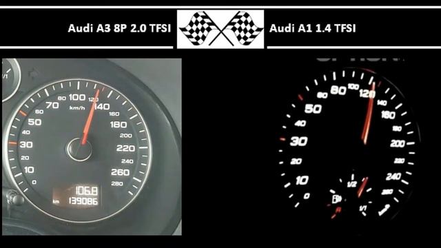 Audi A3 8P 2.0 TFSI VS. Audi A1 1.4 TFSI - Acceleration 0-100km/h смотреть онлайн