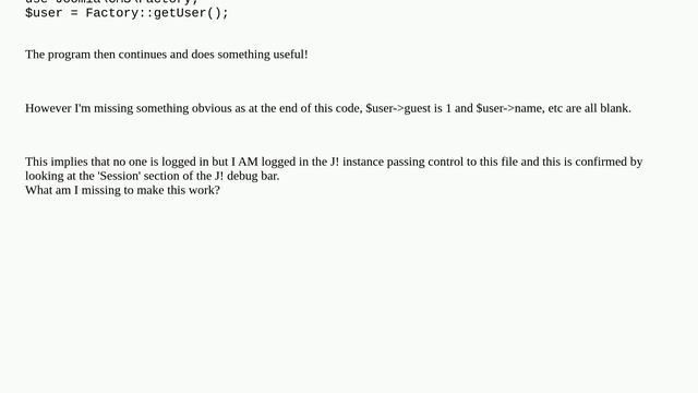 Joomla: Passing the current user to an external php file смотреть онлайн
