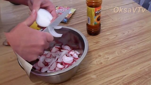 Салат из редиса с зеленым горошком. Salad radish with green peas. смотреть онлайн