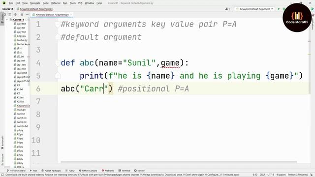 Default Arguments in Python | Advanced Python Tutorial For Beginners in Marathi #python #50 смотреть онлайн