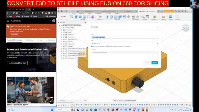 CONVERT F3D TO STL FILE USING FUSION 360 FOR SLICING смотреть онлайн