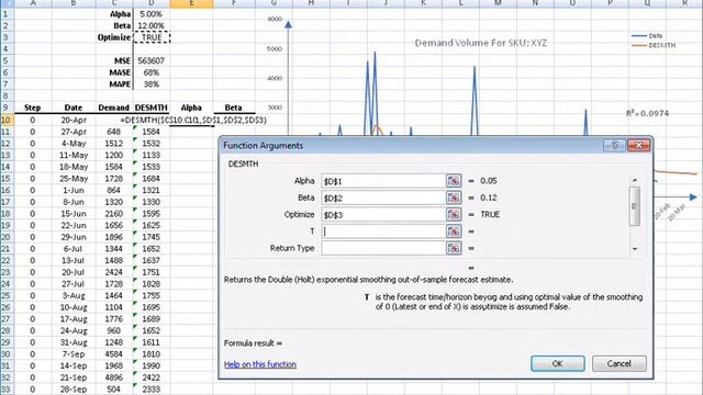 Double Exponential Smoothing with Automatic Optimization in NumXL смотреть онлайн