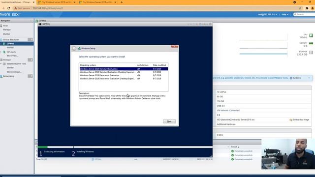 ESXi 6.7 Installing Windows Server 2019 смотреть онлайн
