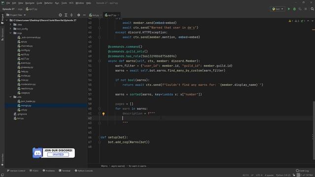 Discord.py Bot Tutorial - Showing User Warns (Episode #27.2) | MenuDocs смотреть онлайн