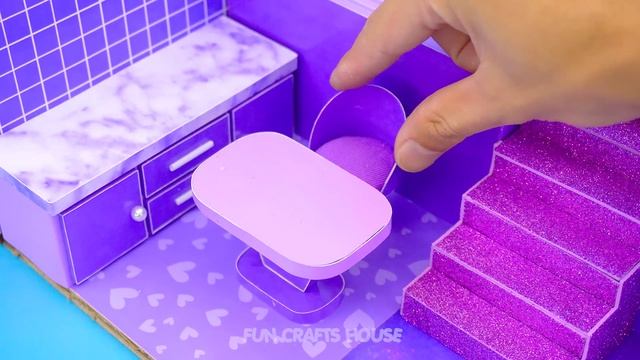 DIY Miniature House #43 Build Purple Bedroom, Kitchen and Living Room for Two From Cardboard смотреть онлайн