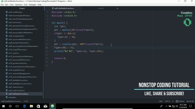 Realloc Function Easiest Way To Learn C With Atom Editor In Windows 10 #85 ►▼◄ смотреть онлайн