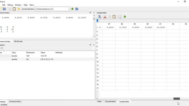 GNU Octave 5.2.0: Variable editor and viewing windows смотреть онлайн