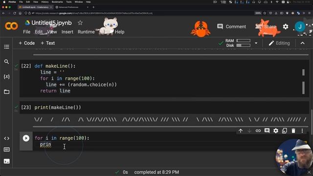 Python ASCII printing art random characters line by line in Google Colab смотреть онлайн