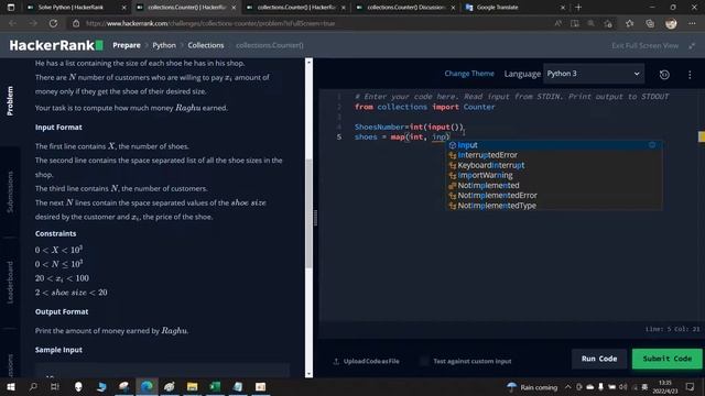 collections.Counter( ) HackerRank in Python смотреть онлайн