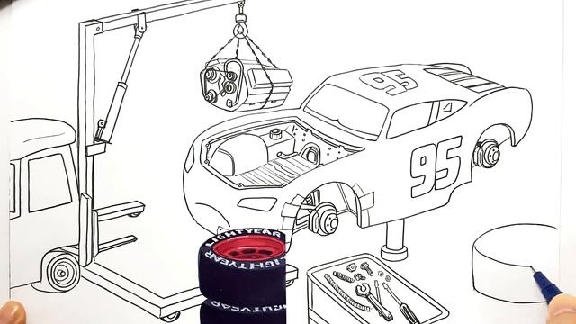Draw Cars 3 PRIMER LIGHTNING McQUEEN having an engine transplant surgery after crash Drawing steps смотреть онлайн