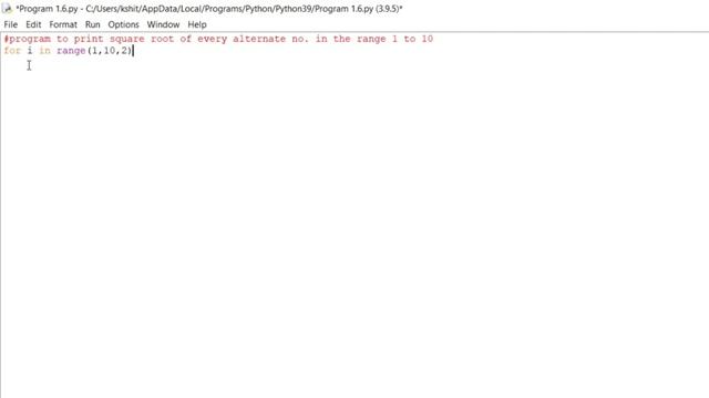 Python Program to print a square root of alternate numbers in the range 1 to 10. смотреть онлайн