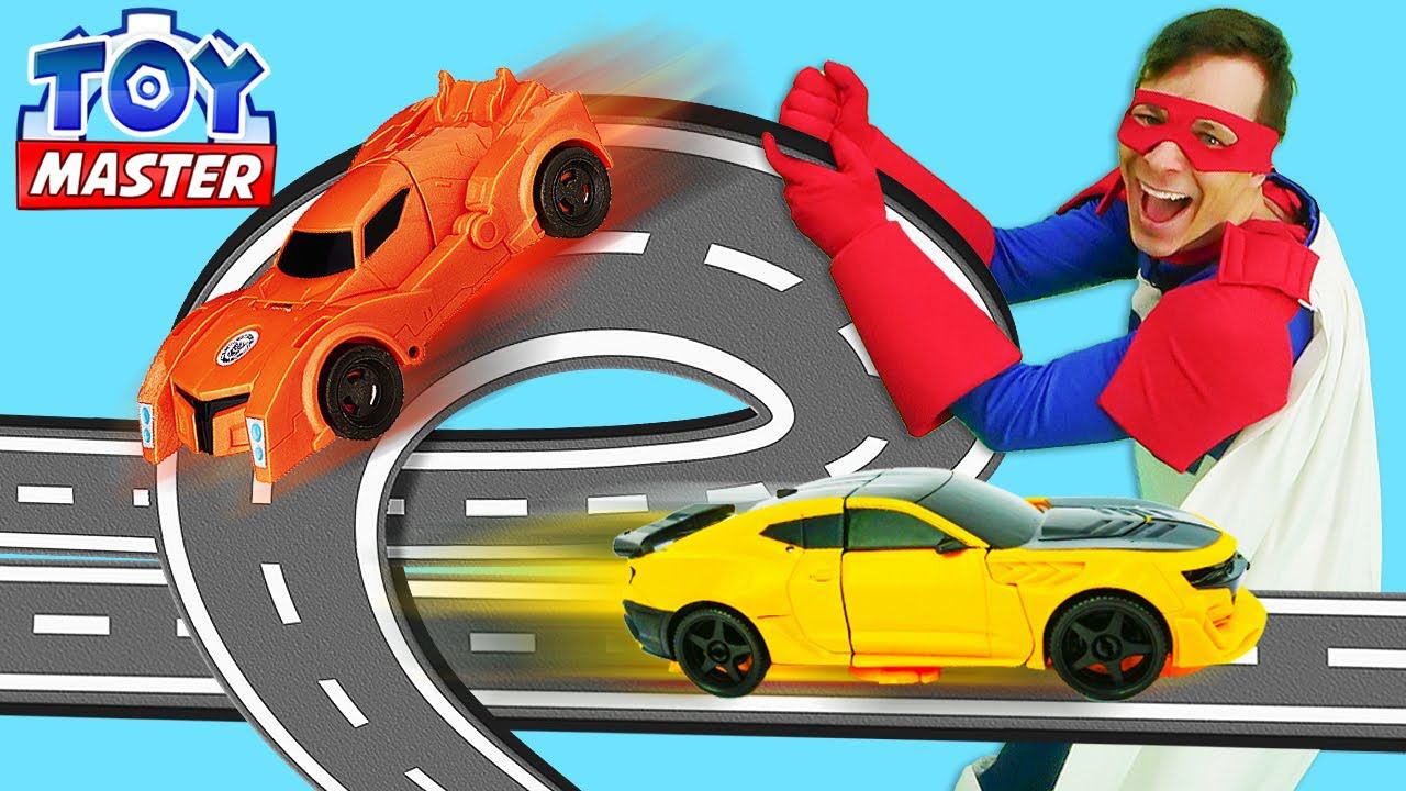 Игры гонки - Роботы Трансформеры в шоу Той Мастер! Бамблби против Десептиконов! - Сборник видео смотреть онлайн