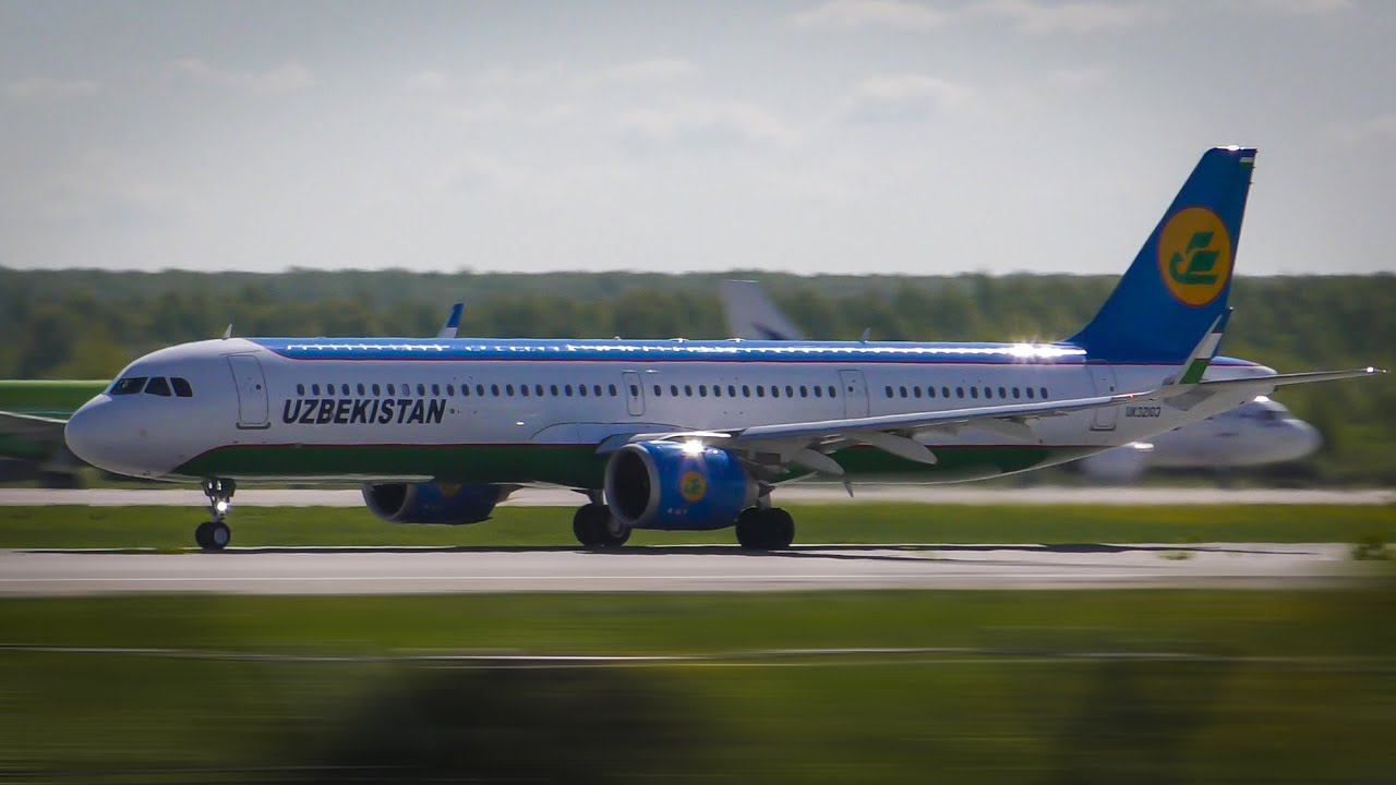 Москва-Фергана. Красивый взлет по нестандартной схеме. Uzbekistan Airways Airbus A321NEO