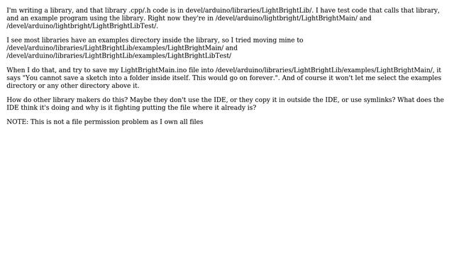 Saving library example sketch getting error "you cannot save a sketch into a folder inside... смотреть онлайн