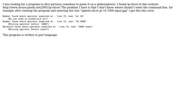 How do I run the sphere-slicer.pl perl command to make a photo into a sphere? смотреть онлайн