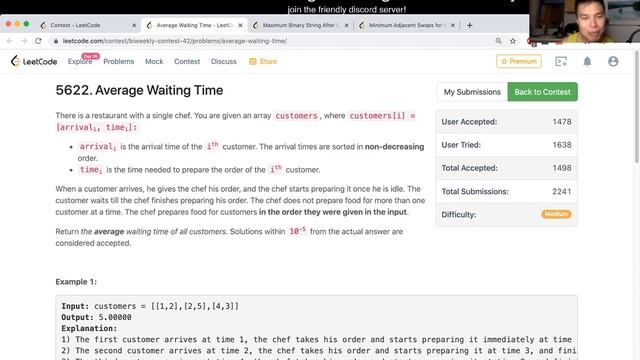 1701. Average Waiting Time (Leetcode Medium) смотреть онлайн