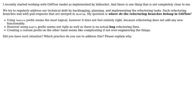 Software Engineering: Where does refactoring belong in GitFlow branch naming model? смотреть онлайн