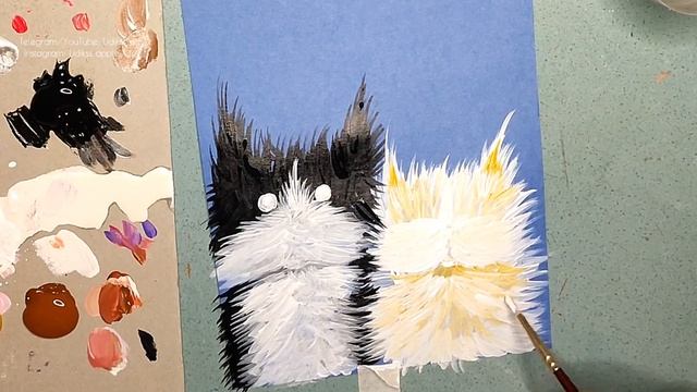 Лёгкий рисунок котиков для срисовки ??. Easy drawing of cats ??. Зимний рисунок акриловыми красками смотреть онлайн