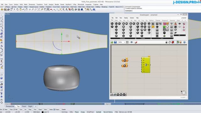 j-DESIGN.PRO - Автоматический перенос объектов в Rhino функцией Flow Along Surface. Automatic смотреть онлайн