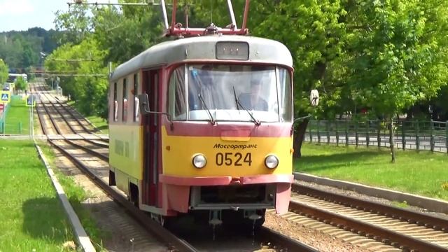 Трамвай Tatra-T3SU №0524 "Поливомоечный вагон" в действии! смотреть онлайн