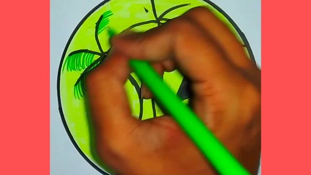 Easy circle scenery drawing /coconut tree drawing смотреть онлайн