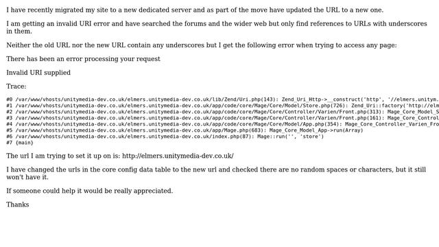 Magento: Invalid URI error after moving Magento but no underscore in URL смотреть онлайн